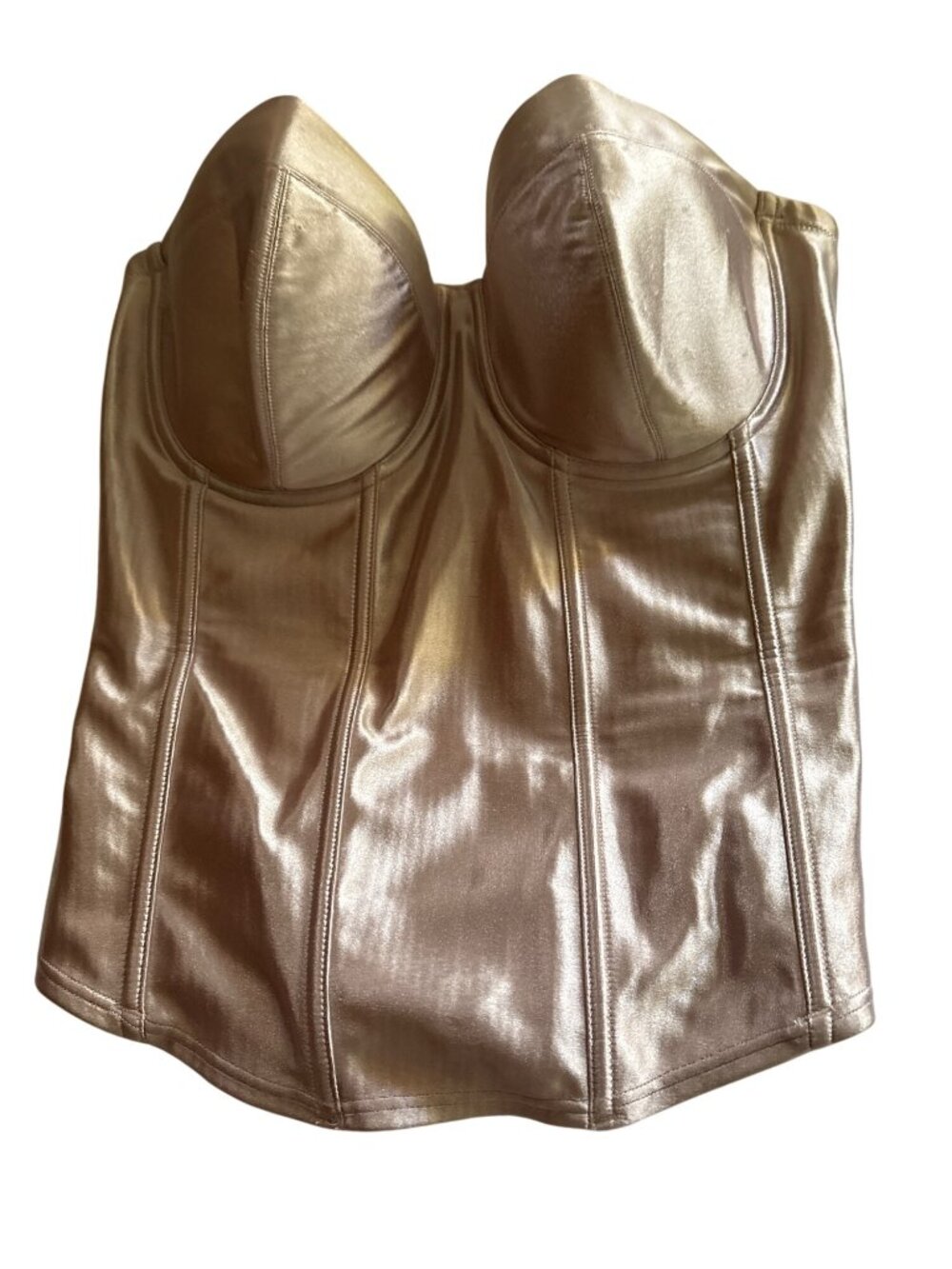Fine Lines Strapless Satin Corset Bustier Beige 10F 32G With Hook Closure Lightl